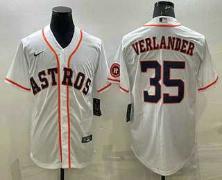 Mens Houston Astros #35 Justin Verlander White With Patch Stitched MLB Cool Base Nike Jersey